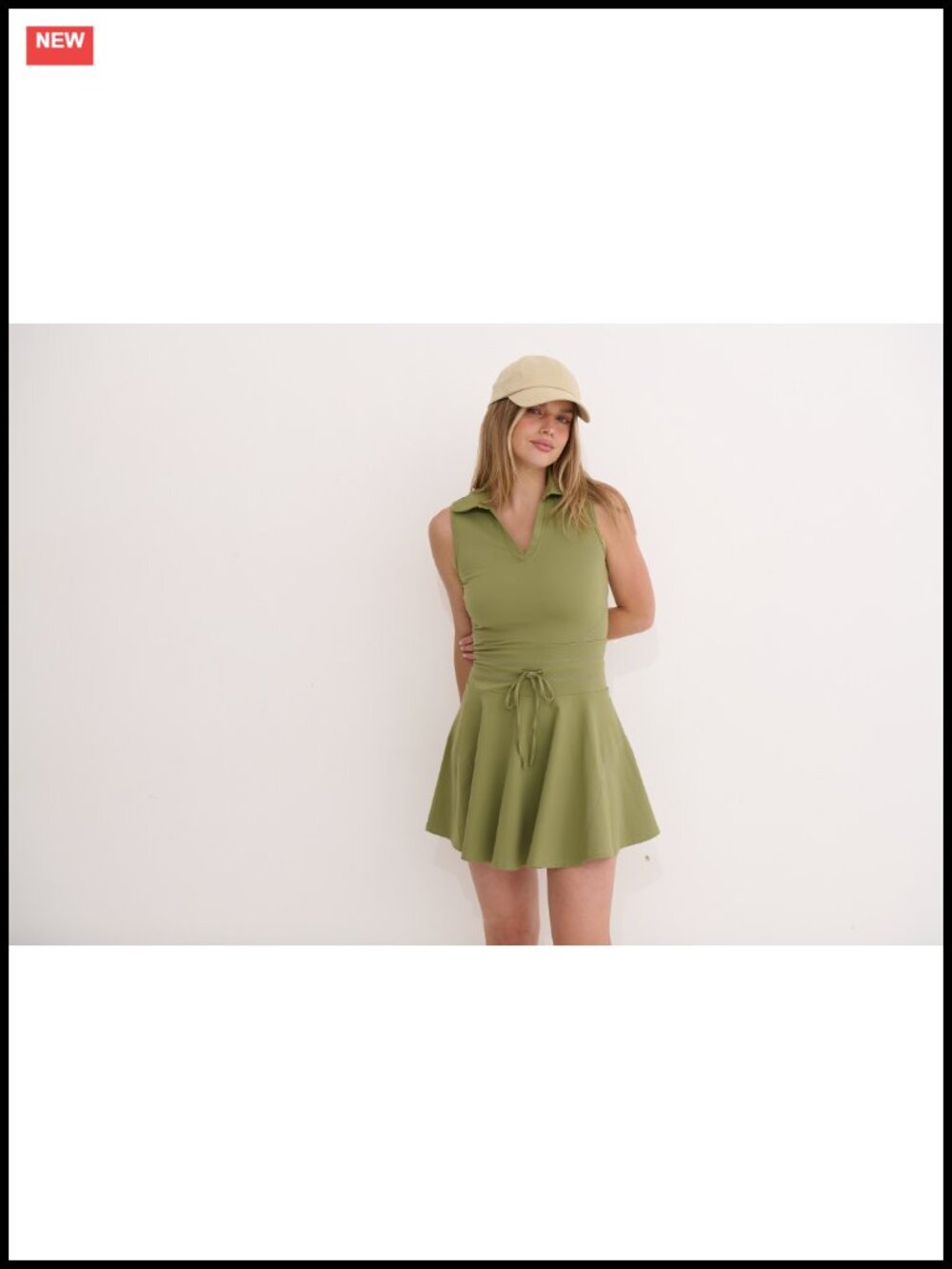 Women's 2 Piece Tennis Dress Set Polo Neck Sleeveless Mini Dress with Shorts - Picture 6 of 6